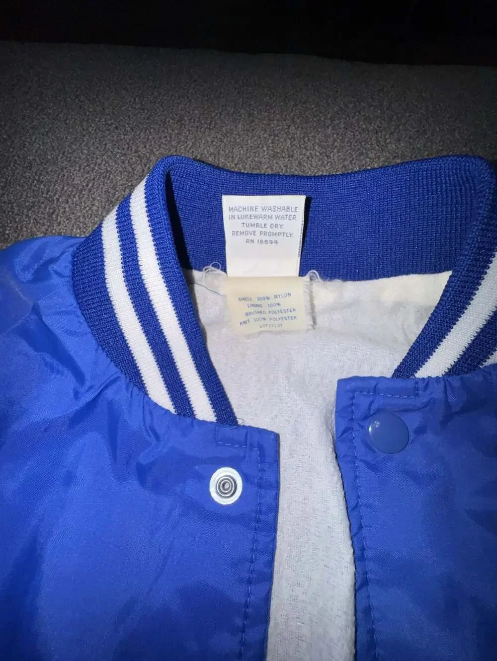 Vintage Sportsmaster Blue Nylon Varsity Bomber Jacket Size XL 18-20 Youth